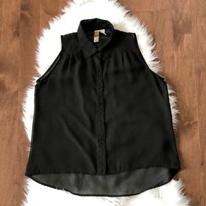 Mimi Chica Black Sheer Button Down High Low Tank Top Blouse Juniors Medium